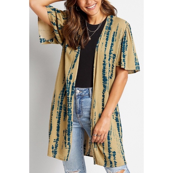 Maurices Tops - Maurice’s Olive Tie Dye Flutter Sleeve Kimono